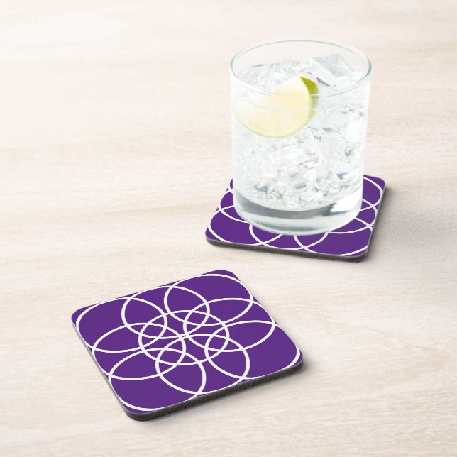 White Spiral Circles on Purple Coaster (Right Side)