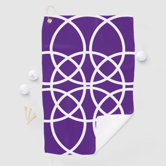 White Spiral Circles on Purple Golf Towel (InSitu)