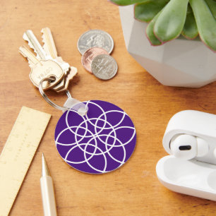 White Spiral Circles on Purple Key Ring