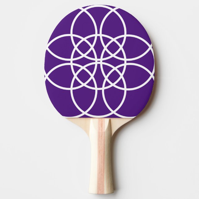 White Spiral Circles on Purple Ping Pong Paddle (Front)