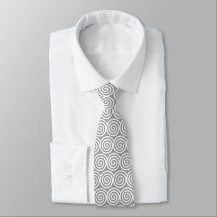 White Spiral Circles on Quick Silver Grey Neck Tie