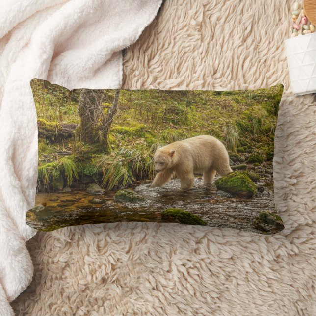 White Spirit Bear Hunts for fish on Riordan Creek Lumbar Cushion (Blanket)