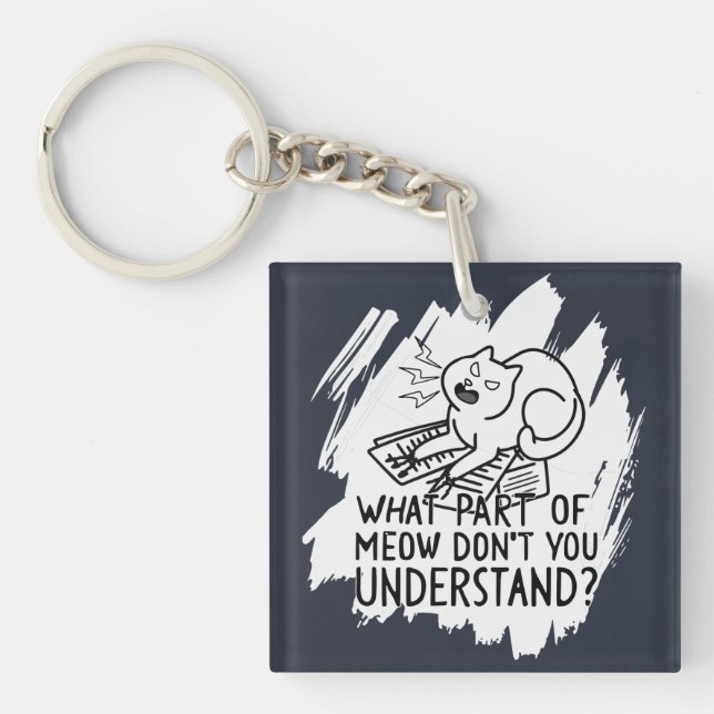 White Splash Funny Cat Quote Key Ring (Front)