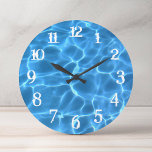 White Splash Numbers Blue Swimming Pool Large Clock<br><div class="desc">Add your own photo or personalised text to create your own wall clock. You can change the colour of the wall clock numbers from white to something that matches your photo if needed. Photo of light playing on the bottom of a swimming pool digitally tinted bright blue.</div>