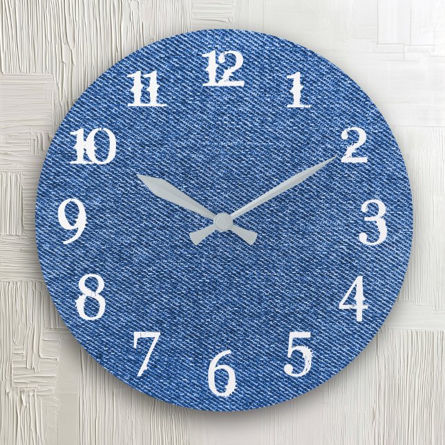 White Splash Numbers Deep Blue Denim Large Clock (White Splash Numbers Deep Blue Denim Large Clock)