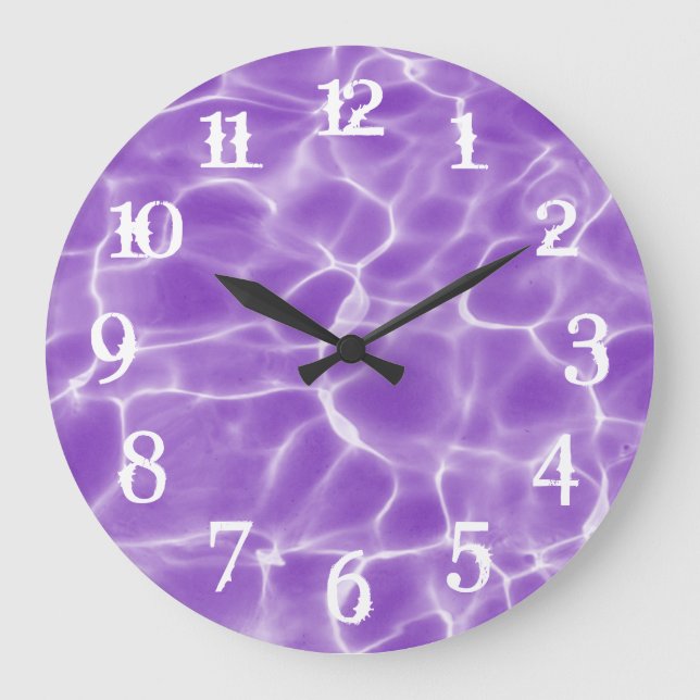 White Splash Numbers Purple Swimming Pool Large Clock (Front)