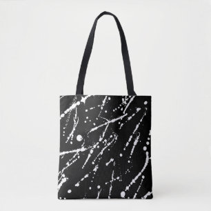 White Splatter on black abstract Tote Bag