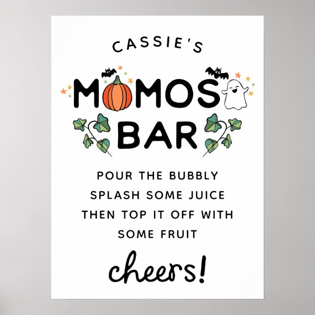 White Spooky Halloween Baby Shower Momosa Bar Poster (Front)