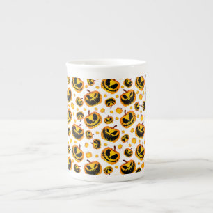 White Spooky Halloween Pumpkin Bone China Mug