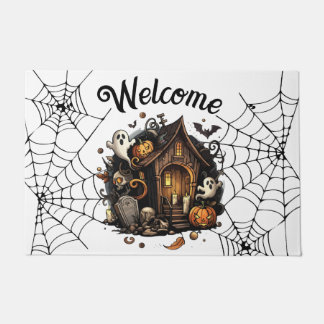 🎃 white Spooky Season Haunted House Door Mat 👻