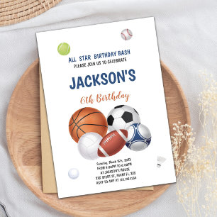 White Sports Birthday Invitations