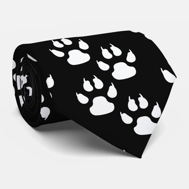White Sports Mascot CLAW Paw On Black Tie (Rolled)
