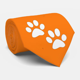 White Sports Mascot Paw Prints On Orange Tie