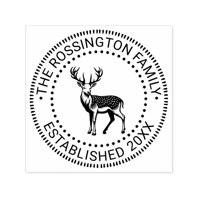 White Spotted Deer Family Name Date Estd NT Frm Self-inking Stamp (Design)