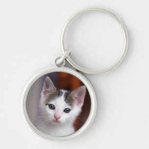 White Spotted Kitty Key Ring