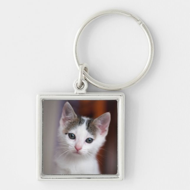 White Spotted Kitty Key Ring (Front)