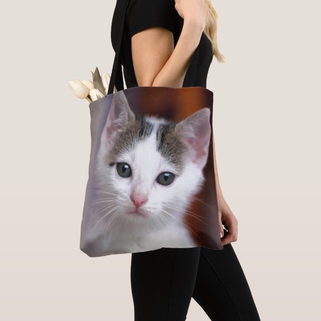 White Spotted Kitty Tote Bag (Close Up)