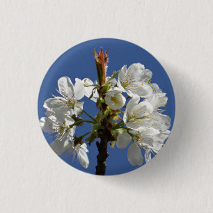 White Spring Bloom 3 Cm Round Badge
