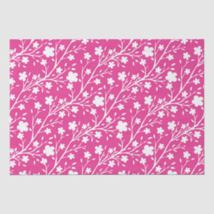 White Spring Blossom Flowers Pattern on Pink Tissue Paper