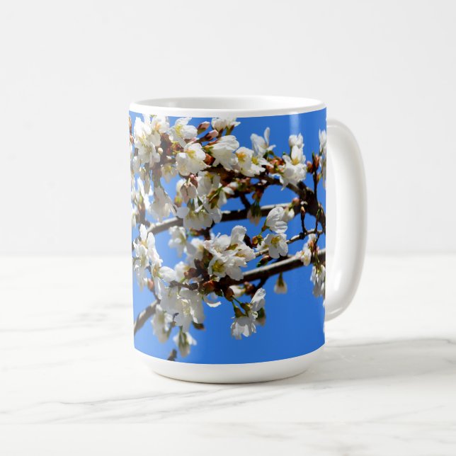 White spring blossoms apple tree photo coffee mug (Front Right)