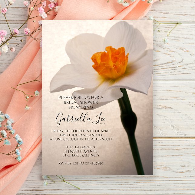 White Spring Daffodil Flower Bridal Shower Invitation (Creator Uploaded)