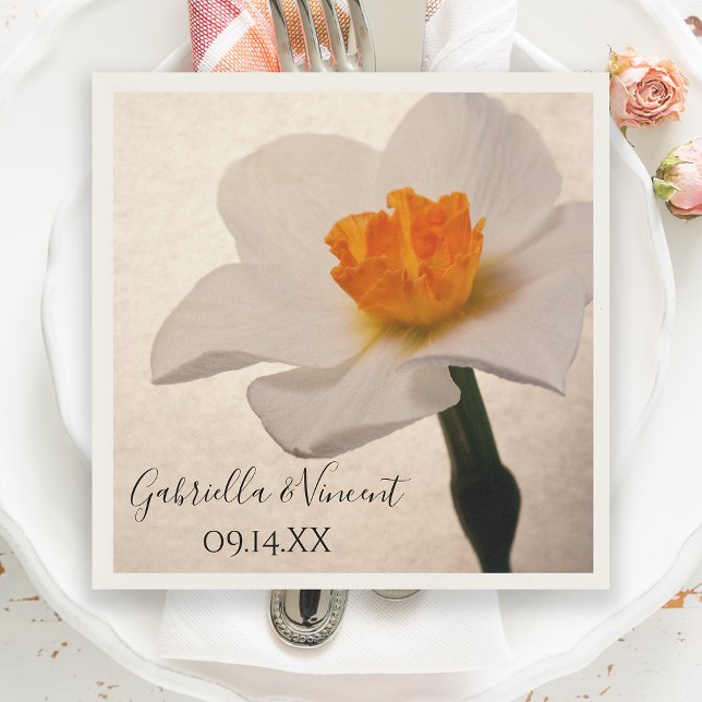 White Spring Daffodil Wedding Napkin (Creator Uploaded)