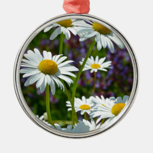White spring daisies in bloom metal tree decoration
