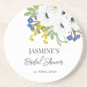 White Spring Floral Bouquet Bridal Shower  Coaster