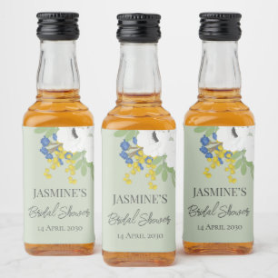 White Spring Floral Bouquet Bridal Shower Liquor Bottle Label
