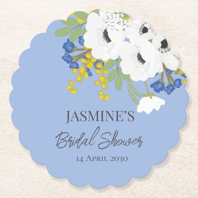 White Spring Floral Bouquet Bridal Shower  Paper Coaster (Front)