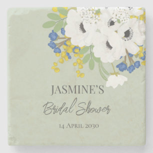 White Spring Floral Bouquet Bridal Shower Stone Coaster