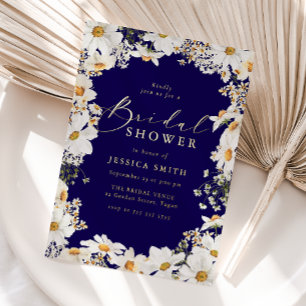 White Spring Floral & Navy Bridal Shower Gold