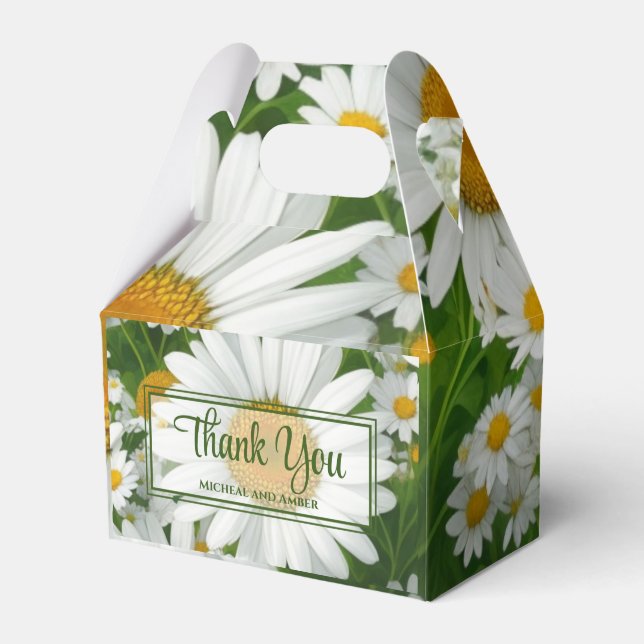 White spring floral white daisies greenery favour box (Front Side)