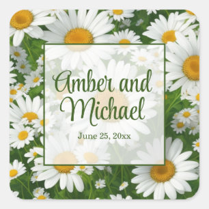 White spring floral white daisies greenery square sticker