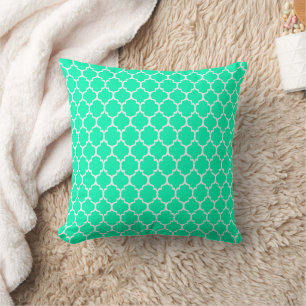 White Spring Green Quatrefoil Pillow