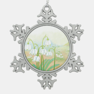 White Spring Snowflake, Leucojum vernum Snowflake Pewter Christmas Ornament