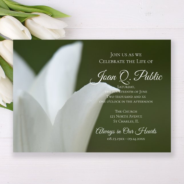White Spring Tulip Celebration of Life Memorial Invitation (Creator Uploaded)