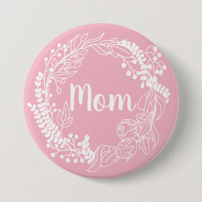 White Spring Wreath "Mum" 7.5 Cm Round Badge (Front)