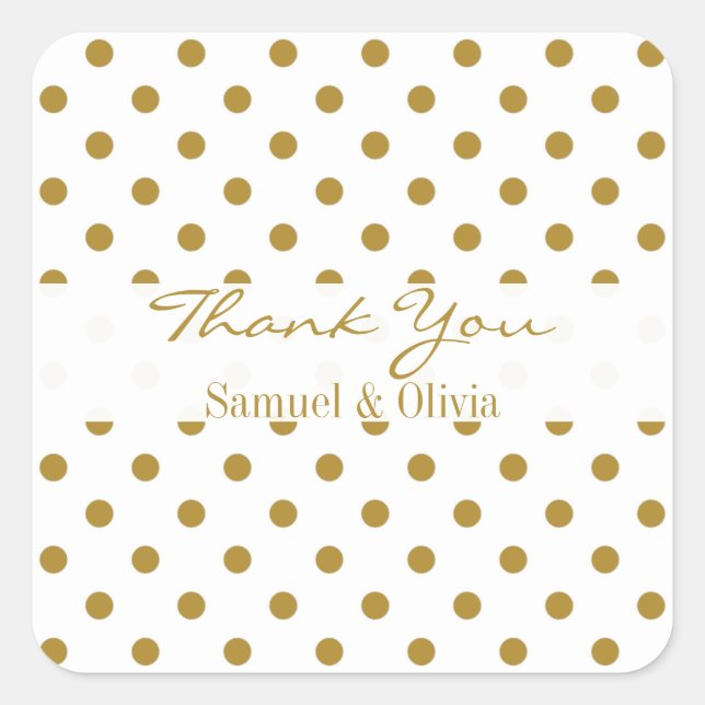 White Square Custom Gold Polka Dotted Thank You Square Sticker (Front)