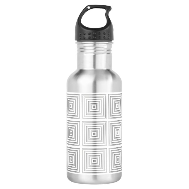 White Square Geometric 532 Ml Water Bottle (Front)