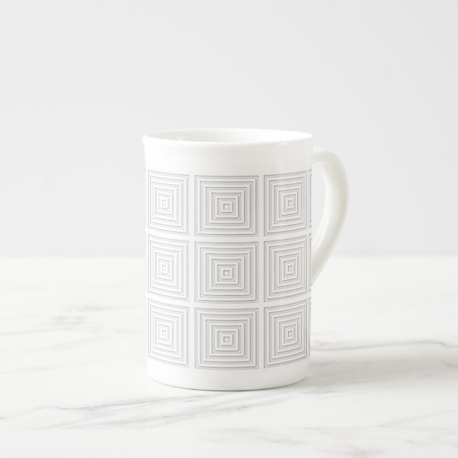 White Square Geometric Bone China Mug (Front Right)