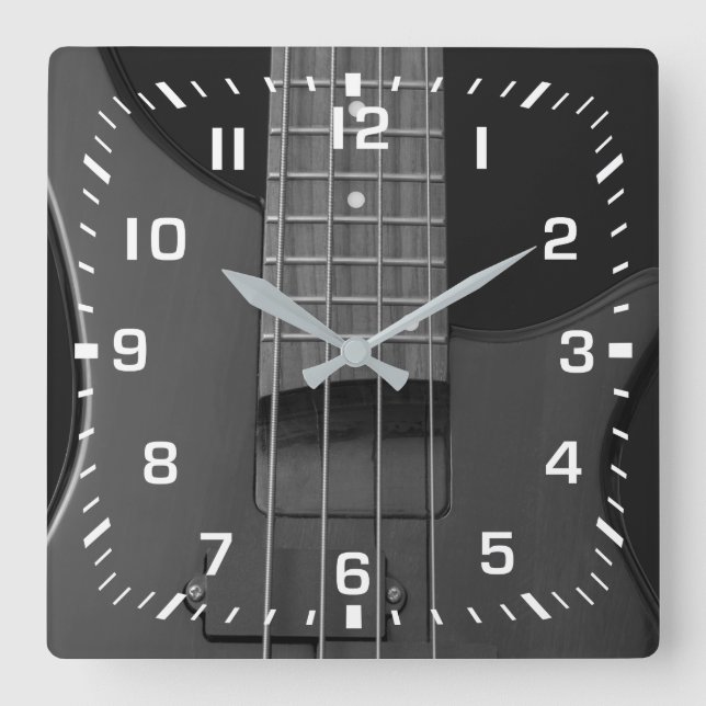 White Square Numbers on Bass Guitar Square Wall Clock (Front)