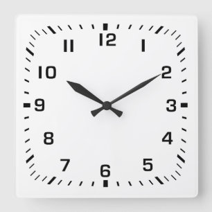 White Square Wall Clock with Numbers