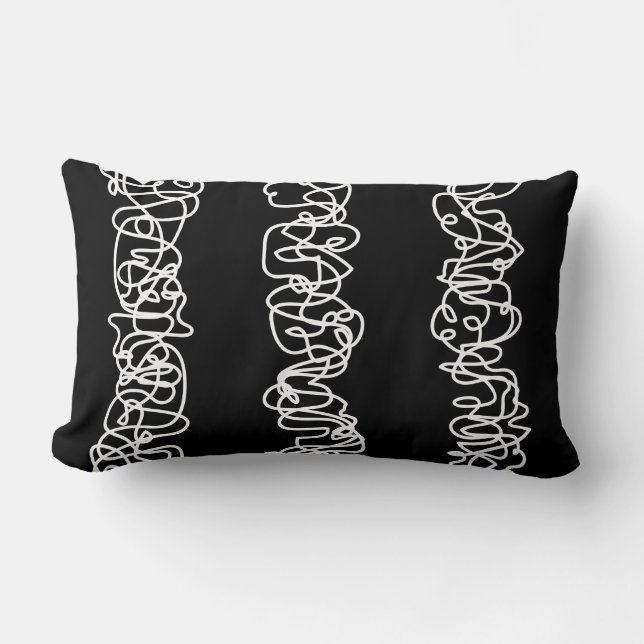 WHITE SQUIGGLY LINES DESIGN Retro Throw Pillow (Front)