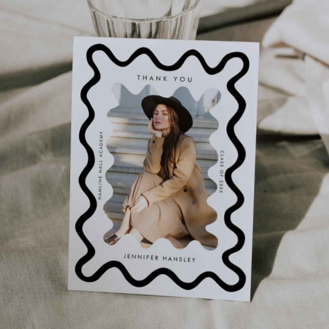 White Squiggly Wavy Frame Graduation Thank You Announcement (Creator Uploaded)