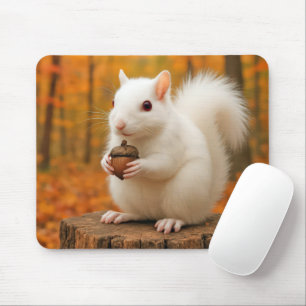 White Squirrel Holding an Acorn Mouse Pad
