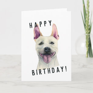 White Staffordshire Bull Terrier Dog   Birthday Card