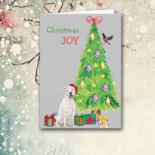 White Staffordshire Terrier and Holiday Tree Card