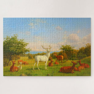 White Stag Deer In Open Field Nature Wildlife Jigsaw Puzzle