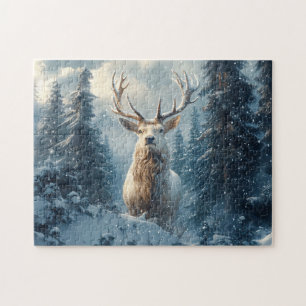 White Stag in the Winter Woods Art Jigsaw Puzzle